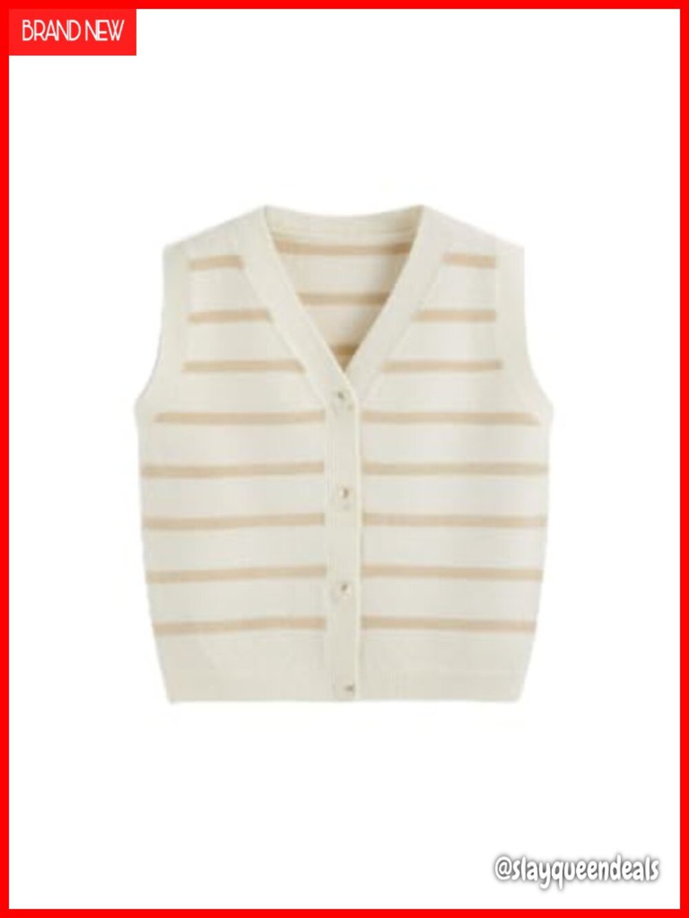 Wool Blend Sweater Vest Crop Striped Sleeveless Button Down Cardigan